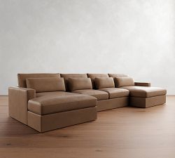 Westwood Square Arm Deep Seat Leather Double Chaise Sectional (172&quot;-197&quot;)