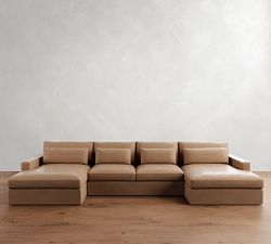 Westwood Square Arm Deep Seat Leather Double Chaise Sectional (172&quot;-197&quot;)