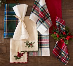 Holly Embroidered Cotton/Linen Napkins - Set of 4