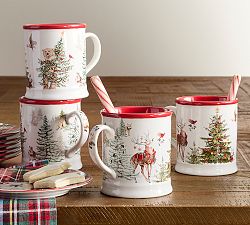 Enchanted Forest Stoneware Mugs - Set of 4