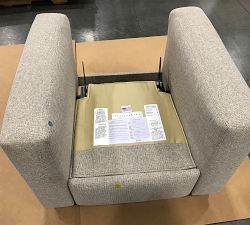 Open Box: PB Comfort Modern Sq Arm Uph Recliner Seadrift, Poly Wrap Cushions, Perf Mid Tweed Stone