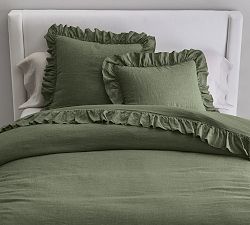 Open Box: Belgian Flax Linen Fringe Ruffle Duvet, King/Cal. King - Cypress