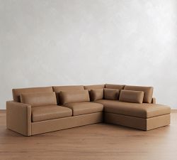 Westwood Slim Arm Deep Seat Leather Return Bumper Sectional (119&quot;-131&quot;)