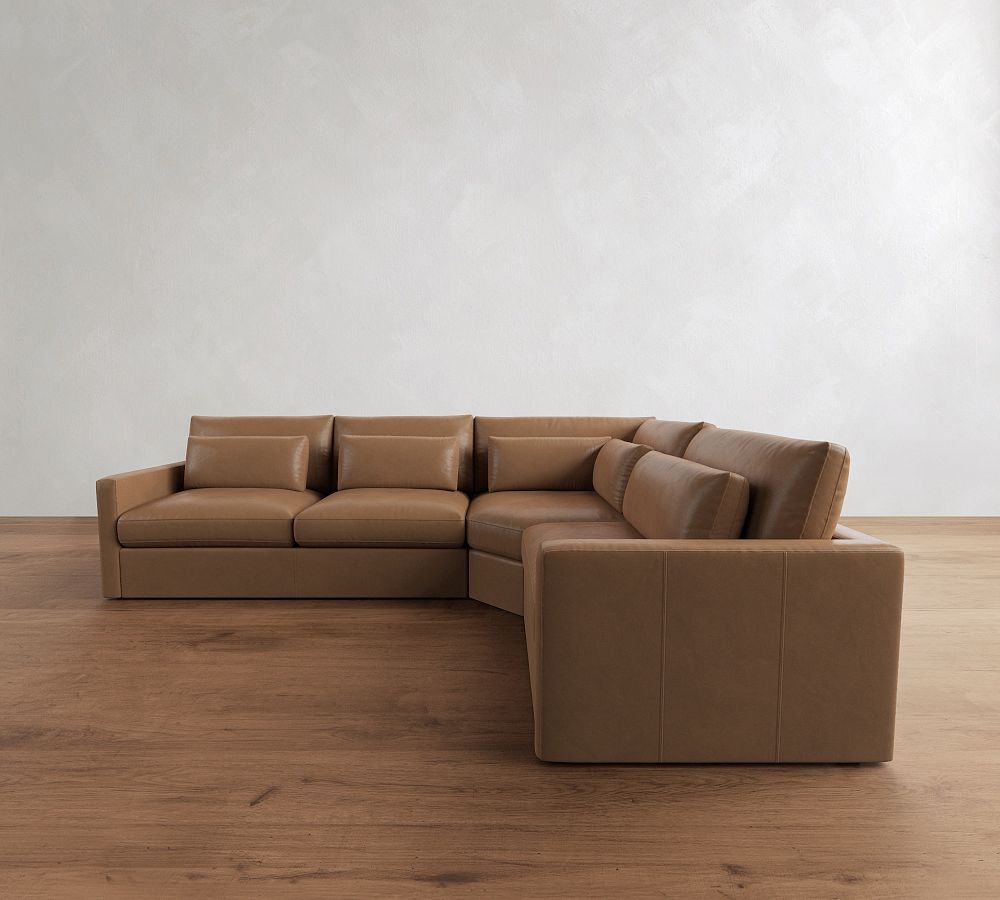 Westwood Slim Arm Deep Seat Leather 3-Piece Wedge Sectional (130&quot;)