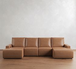 Larkspur Leather Power Reclining Double Chaise Sectional-Storage Available (146&quot;-172&quot;)
