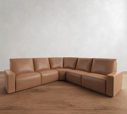 Larkspur Leather Power Reclining L-Shaped Wedge Sectional - Storage Available (142&quot;-155&quot;)