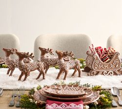 Handcrafted Ceramic Gingerbread Reindeer &amp; Sleigh Set