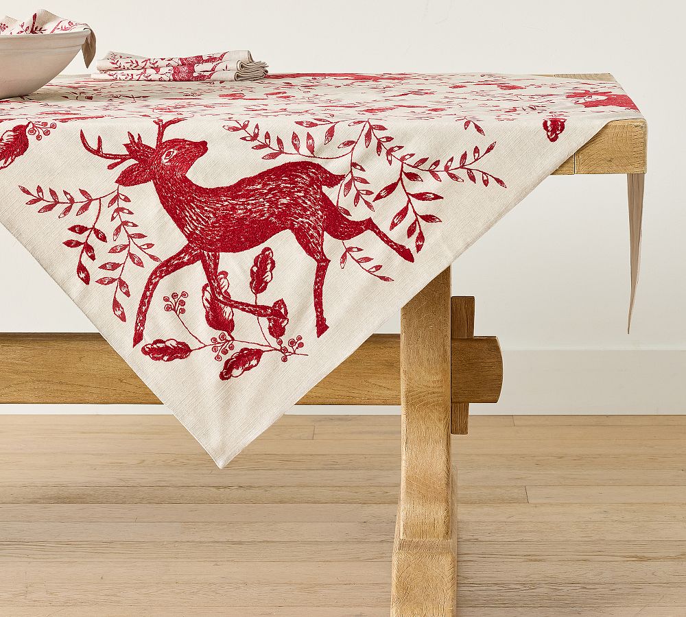 Fair Isle Deer Cotton Embroidered Table Throw