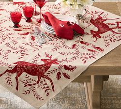 Fair Isle Deer Cotton Embroidered Table Throw