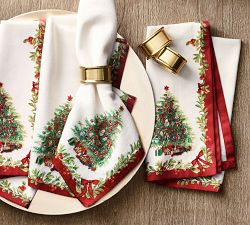 Nostalgic Christmas Icon Embroidered Cotton Twill Napkins - Set of 4