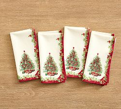 Nostalgic Christmas Icon Embroidered Cotton Twill Napkins - Set of 4
