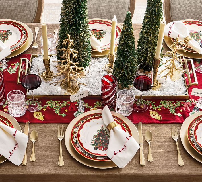 Vintage Christmas Table Runner - 13x90 Inch Red Santa Claus Design For Holiday Table Decor