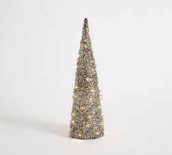 Lit Gold Glitter Cone Trees