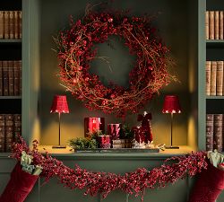 Faux Wild Twig and Berry Trailing Wreath with Ornaments
