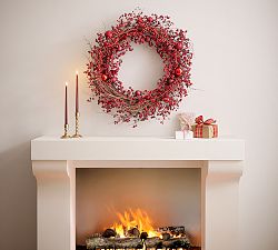 Faux Wild Twig and Berry Trailing Wreath with Ornaments