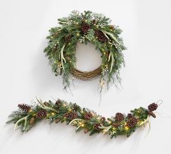 Faux Lit Rustic Glam Wreath &amp; Garland