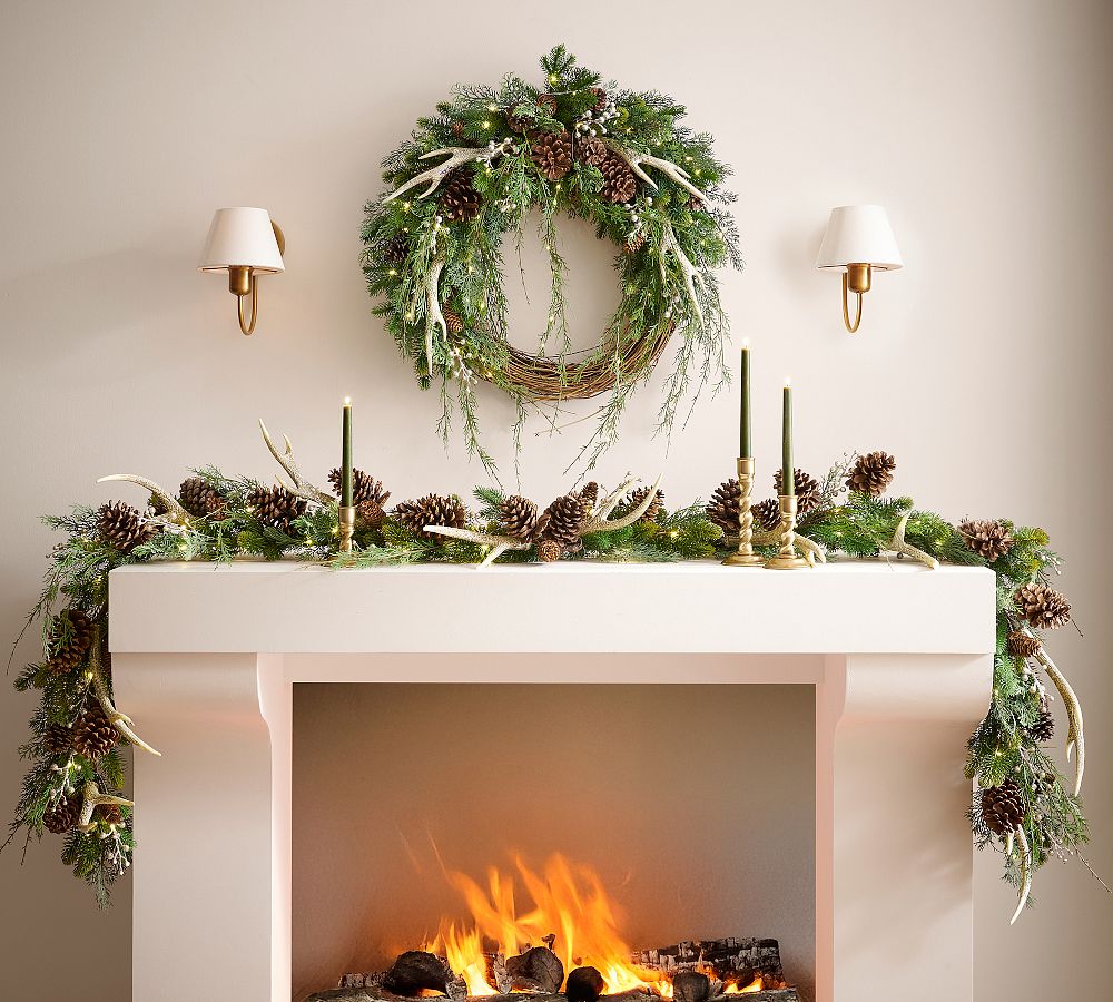 Faux Lit Rustic Glam Wreath &amp; Garland
