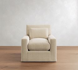 PB Comfort Modern Deep Square Arm Slipcovered Swivel Chair