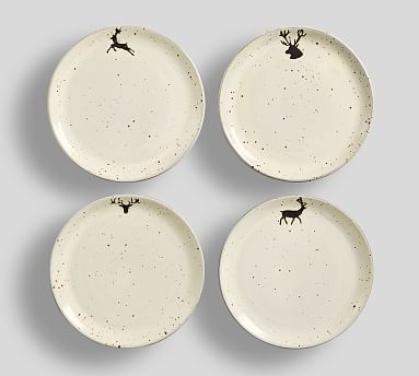 Rustic Reindeer Stoneware Salad Plates Set of Pottery Barn