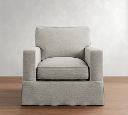 PB Comfort Square Arm Slipcovered Swivel Chair