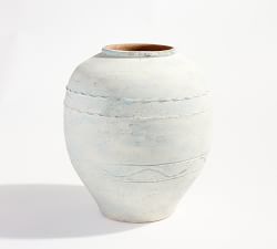 Artisan Hand Painted Terracotta Vase Collection - Blue