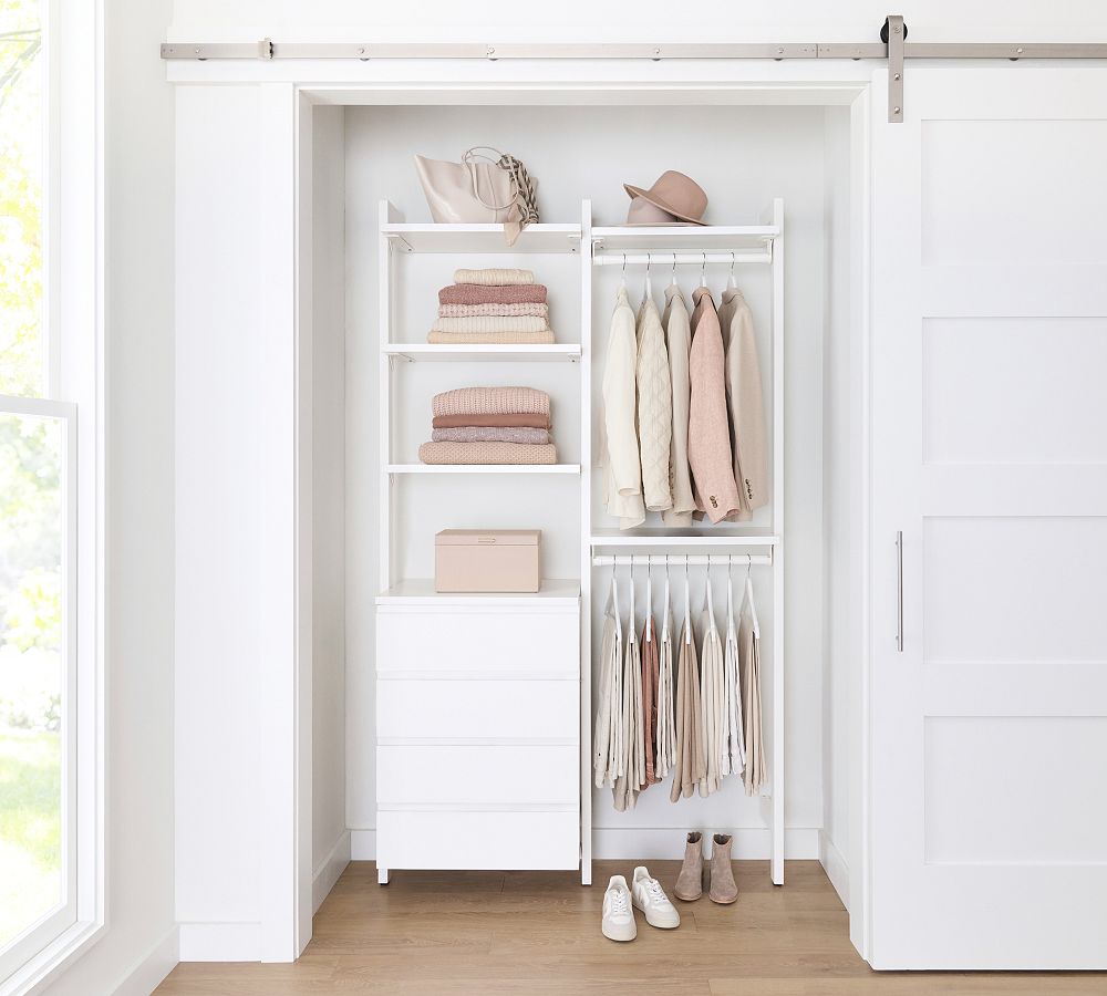 Essential&#160;Reach-In&#160;Closet by Hold Everything,&#160;4' Hanging System with&#160;4 Drawers&#8203;