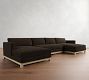 Jake Leather Seadrift Wood Base Double Chaise Sectional (145&quot;&ndash;164&quot;)