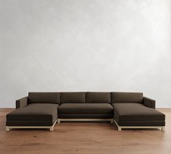 Jake Leather Seadrift Wood Base Double Chaise Sectional (145"&ndash;164")