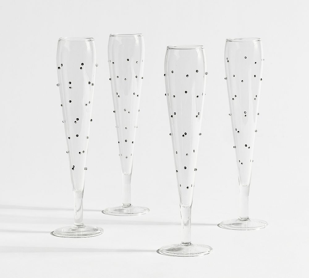 Confetti Celebration Flutes - Set of 4 - Trumpet, Set of 4 - Silver