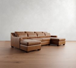York Slope Arm Deep Seat Leather Double Chaise Sectional (112"-132")