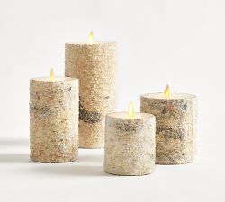 Open Box: Premium Flickering Flameless Textured Birch Wax Pillar Candles