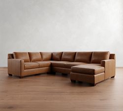 York Square Arm Leather 4-Piece Chaise Sectional (119")