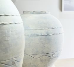 Artisan Hand Painted Terracotta Vase Collection - Blue