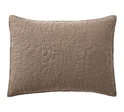 Open Box: Belgian Flax Linen Floral Stitch Quilted Sham, Standard, Set of 2 - CafÃ© Noir