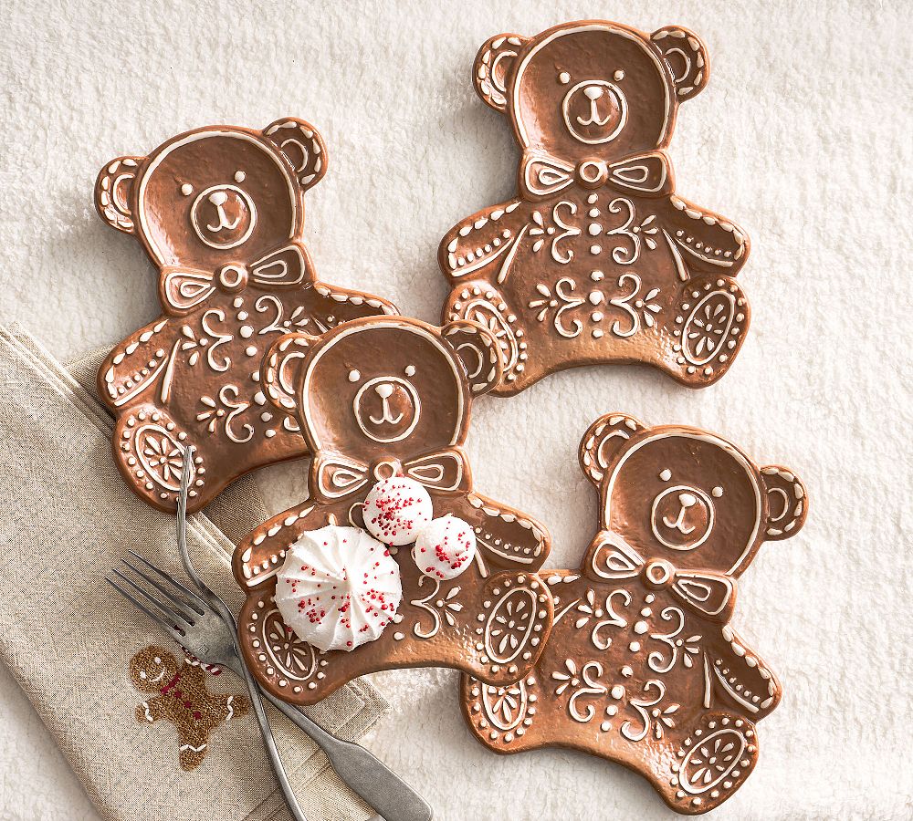 Gingerbread Teddy Bear Stoneware Appetizer Plates - Set of 4