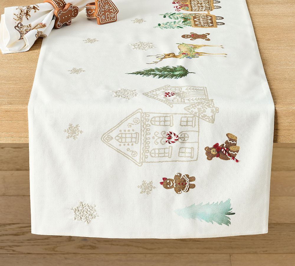 Gingerbread Train Embroidered Table Runner