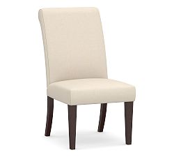 Open Box: PB Comfort Roll Upholstered Dining Side Chair -  Espresso Legs, Sunbrella Performance Sahara Weave Ivory