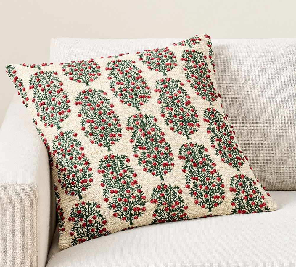 Berry Tree Embroidered Pillow