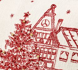 Snowy Village Embroidered Pillow