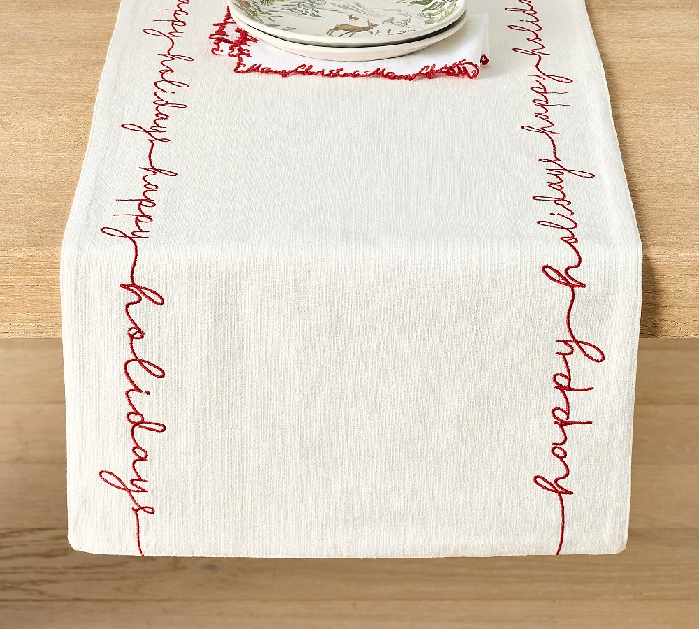 Slub Cotton Table Runner In Coral Color With Hemstitched