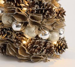 Lit Burlap Pinecone Tree