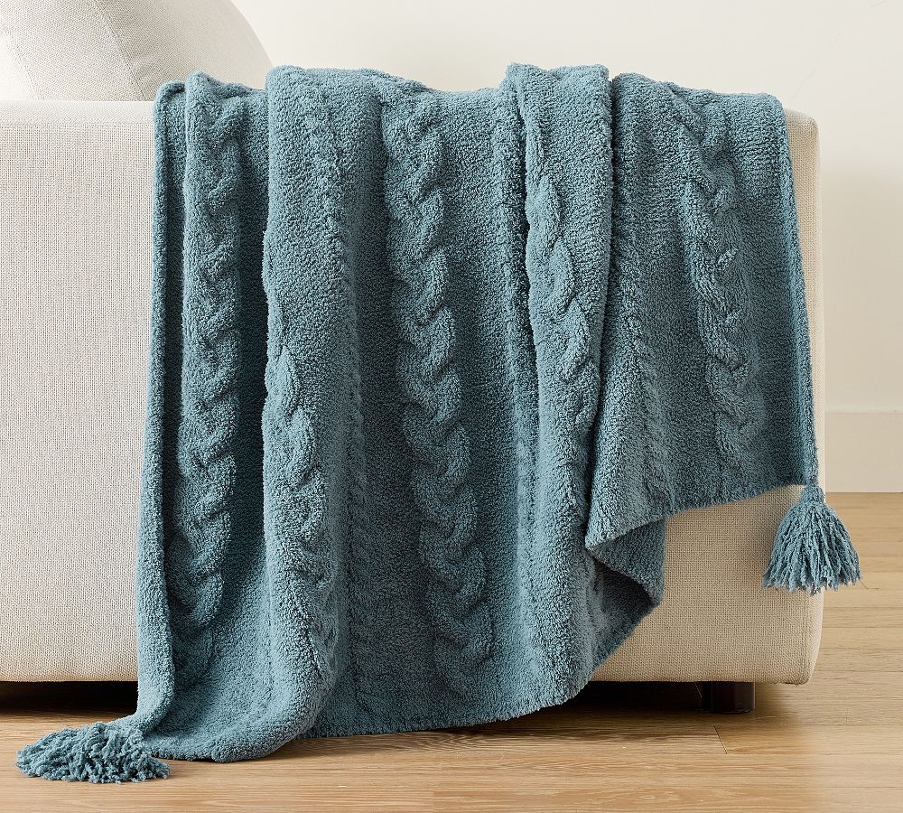 Classic Cable Knit Throw - Steel Blue, 50" x 60"