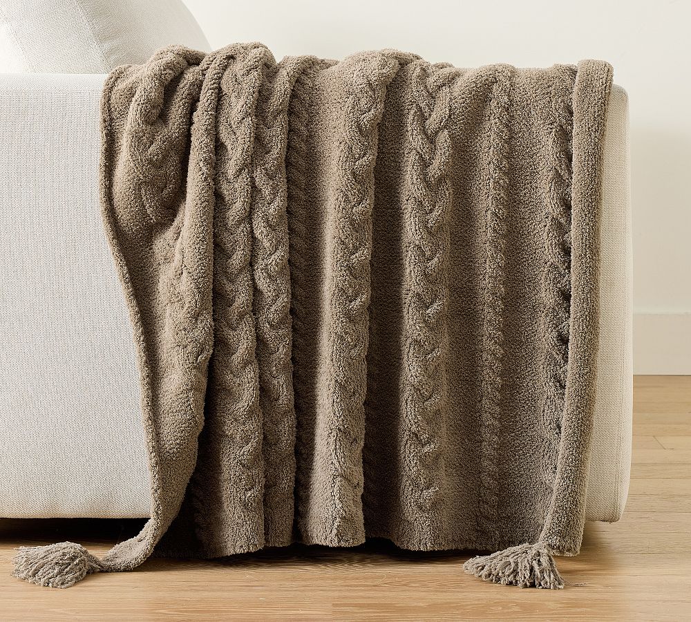 Classic Cable Knit Throw - Mocha, 50" x 60"