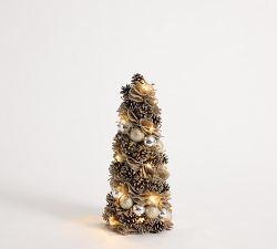 Lit Burlap Pinecone Tree