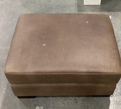 Open Box: Turner Leather Small Ottoman, Polyester Wrapped Cushions, - Gravel Chocolate