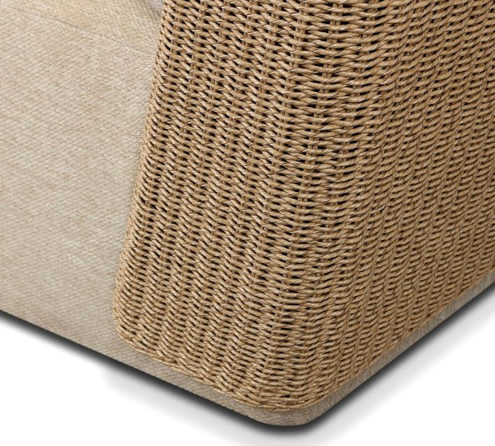 Macro close-up of woven rattan weave on armrest
