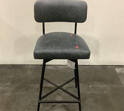 Open Box: Maison Leather Swivel Bar Stool, Counter Height - Statesville Indigo, Bronze Legs