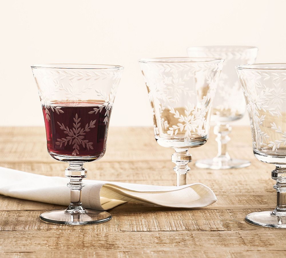 Etched Glass Snowflake Goblets - Set of 4