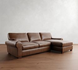 Turner Roll Arm Leather Chaise Sectional (111&quot;&ndash;133&quot;)