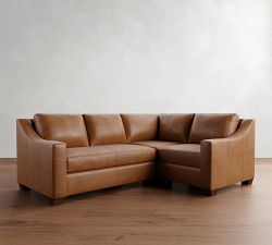 York Slope Arm Leather 3-Piece Sectional (94")